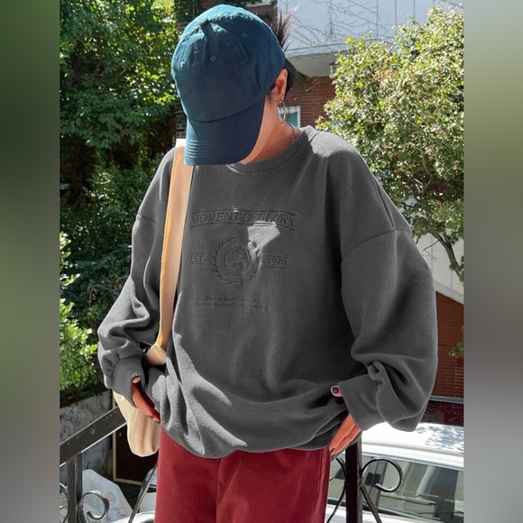 DAZY Slogan Embroidery Drop Shoulder Fleece Sweatshirt - Picture 5 of 7